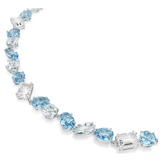 Gema necklace, Mixed cuts, Blue, Rhodium plated