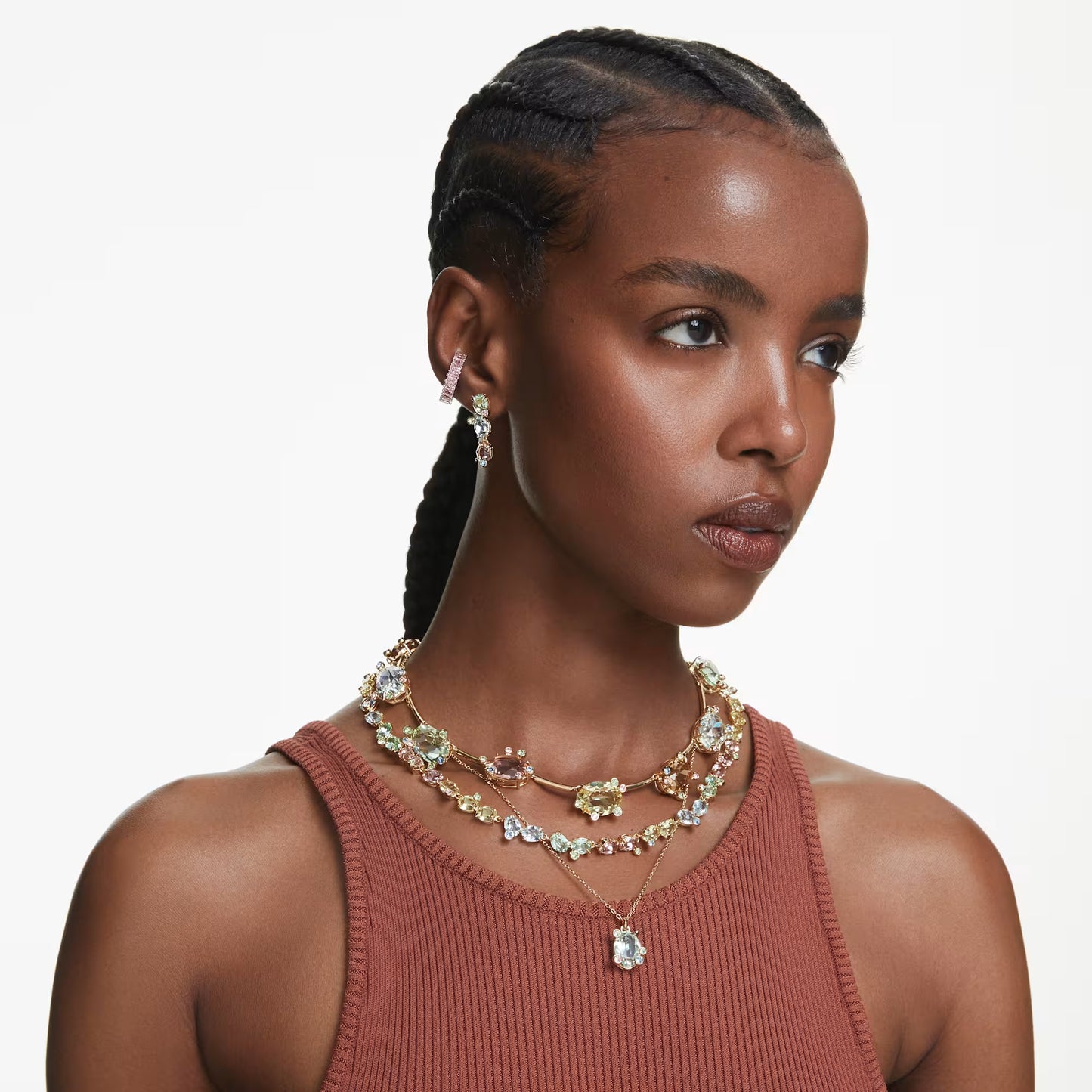 Gema necklace, Mixed cuts, Multicoloured, 18K gold finish