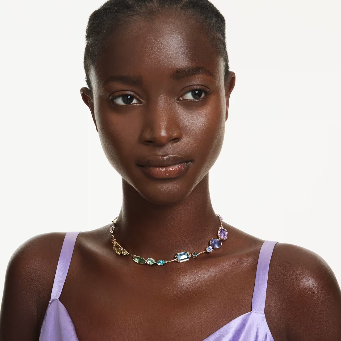 Gema necklace, Mixed cuts, Multicoloured, Gold-tone plated