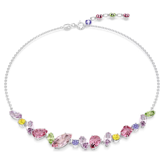 Gema necklace, Mixed cuts, Multicolored, Rhodium