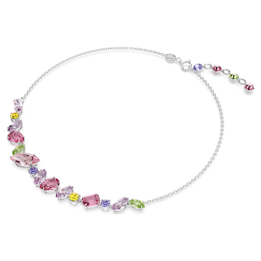 Gema necklace, Mixed cuts, Multicolored, Rhodium