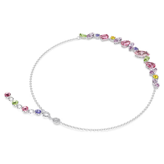 Gema necklace, Mixed cuts, Multicolored, Rhodium