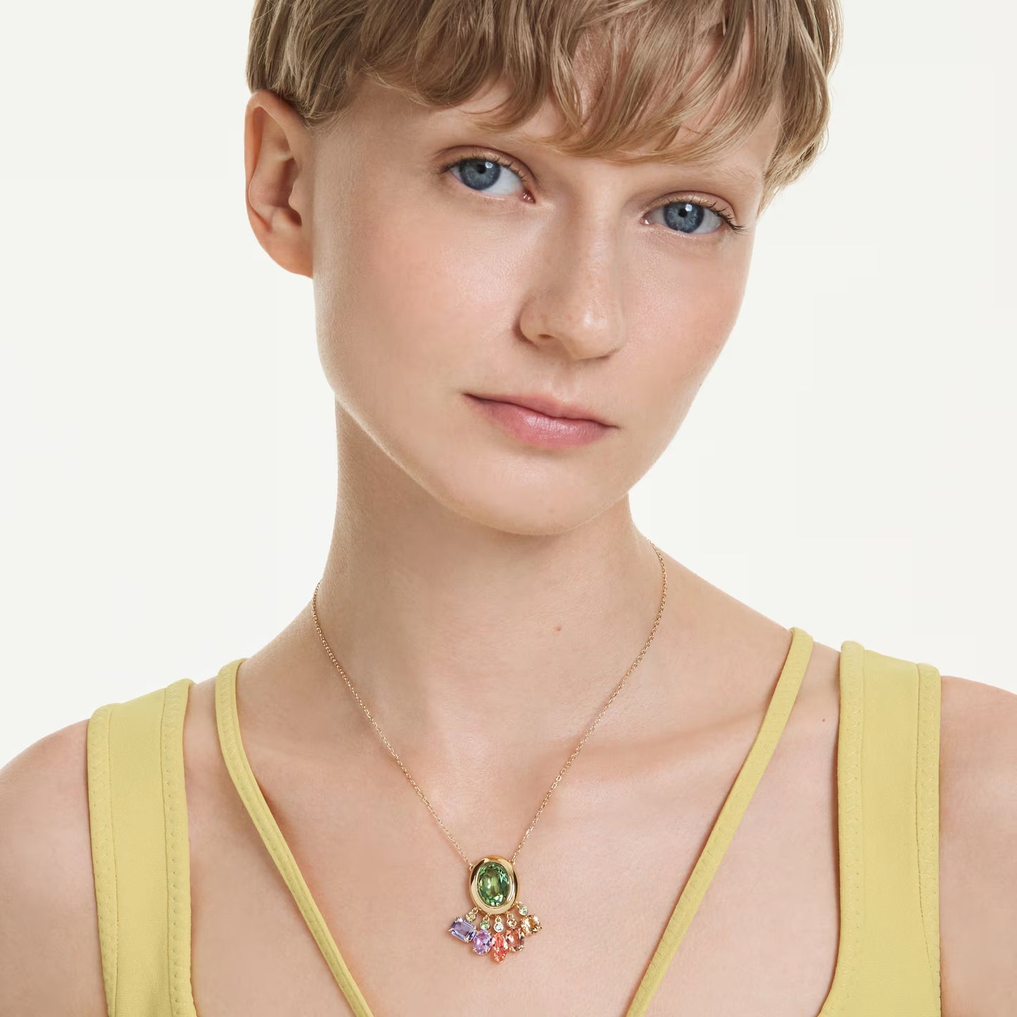 Gema pendant, Mixed cuts, Dangling crystals, Multicoloured, Gold-tone plated