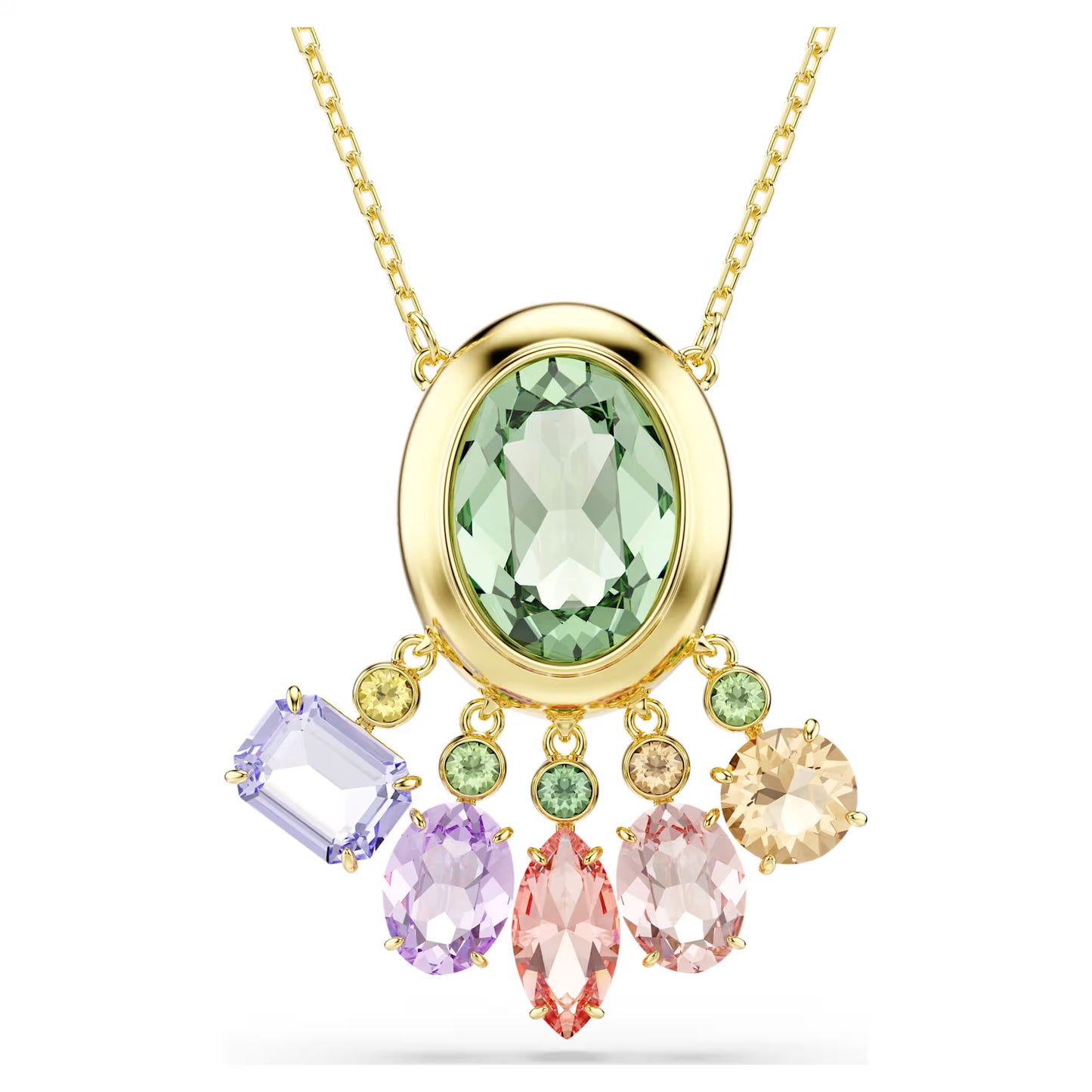 Gema pendant, Mixed cuts, Dangling crystals, Multicoloured, Gold-tone plated