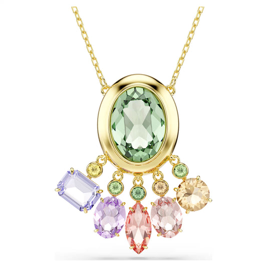 Gema pendant, Mixed cuts, Dangling crystals, Multicoloured, Gold-tone plated