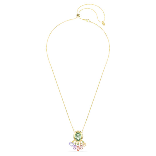 Gema pendant, Mixed cuts, Dangling crystals, Multicoloured, Gold-tone plated