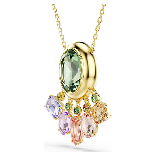 Gema pendant, Mixed cuts, Dangling crystals, Multicoloured, Gold-tone plated