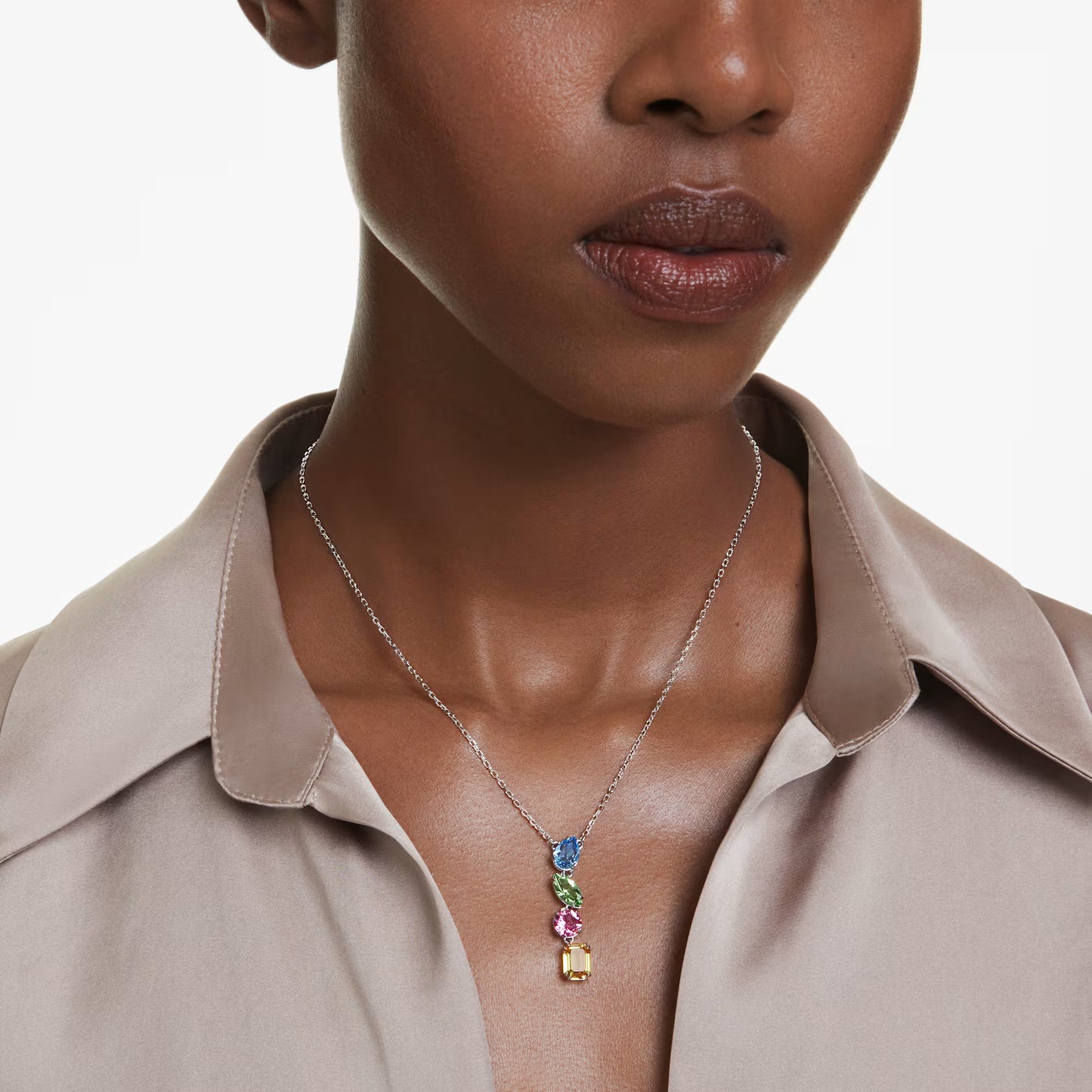 Gema Y pendant, Mixed cuts, Multicolored, Rhodium