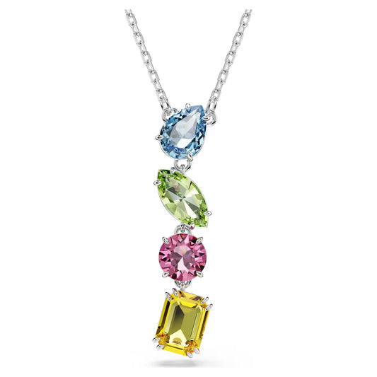 Gema Y pendant, Mixed cuts, Multicolored, Rhodium