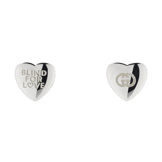 GUCCI Blind for Love Sterling Silver 13mm Heart Earrings