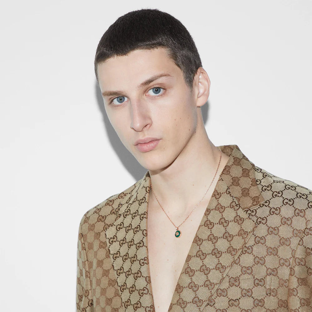 GUCCI Interlocking 18ct Rose Gold Green Agate Necklace