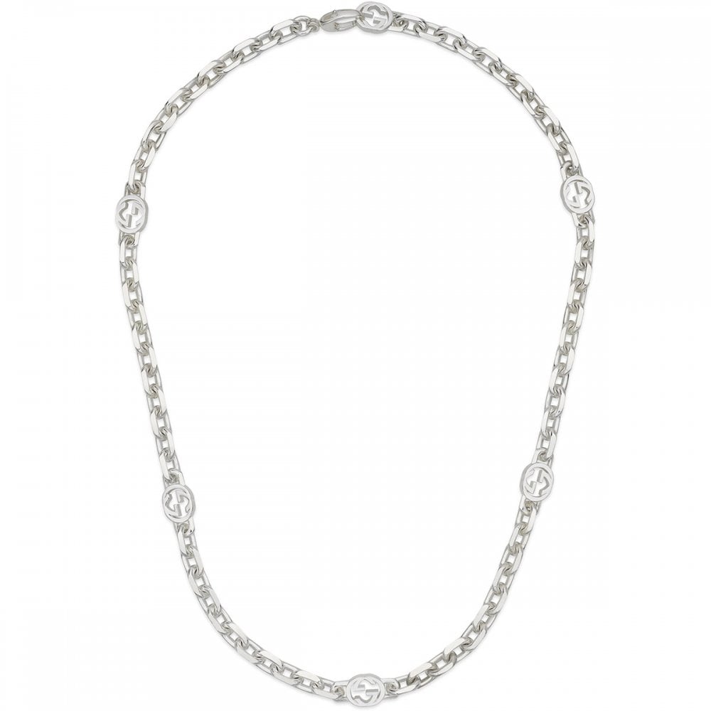 GUCCI Interlocking G Sterling Silver 50cm Chain Necklace