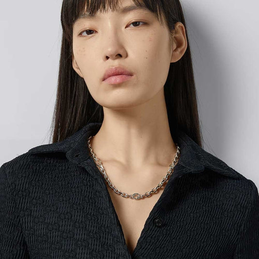 GUCCI Interlocking G Sterling Silver 50cm Chain Necklace