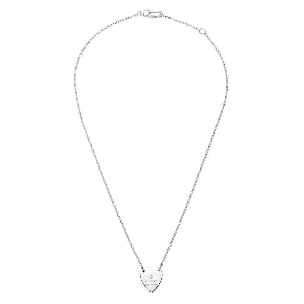 GUCCI Trademark Heart Pendant Sterling Silver Necklace