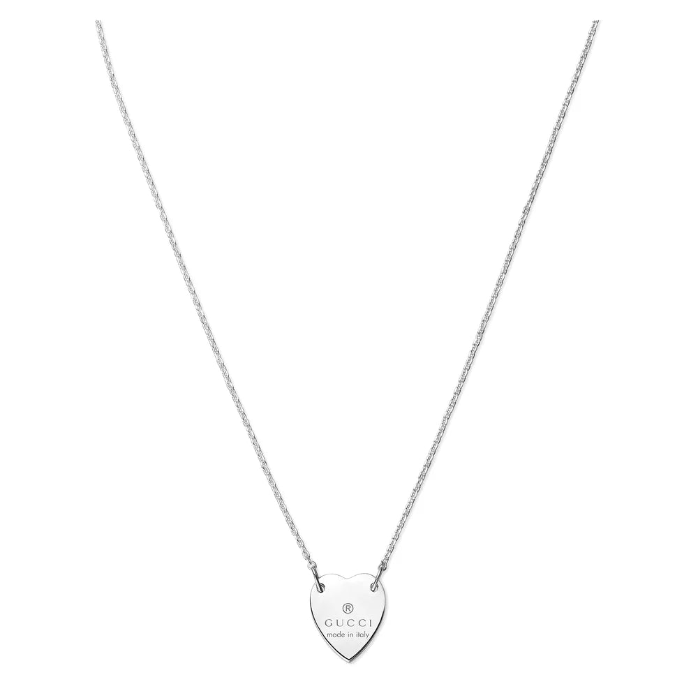 GUCCI Trademark Heart Pendant Sterling Silver Necklace