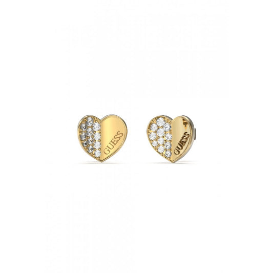 Gold Heart Half CZ Stud Earrings