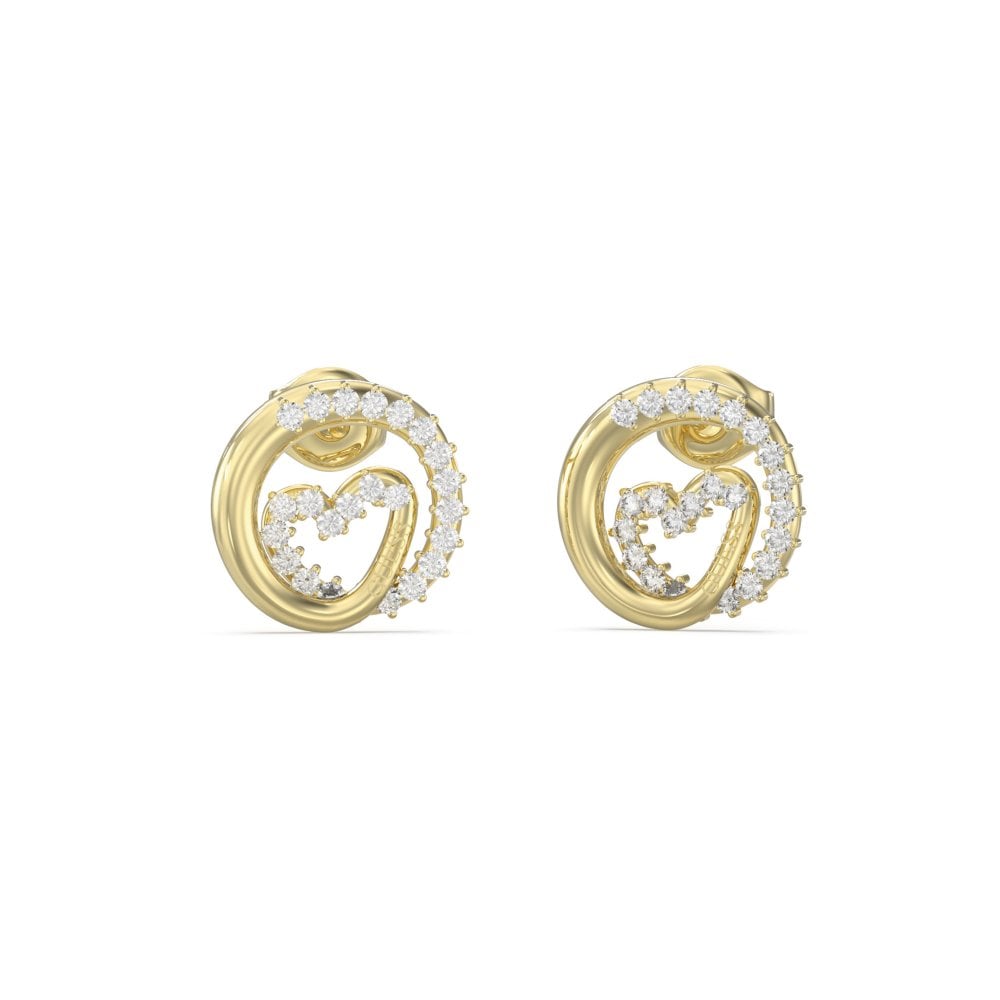 Guess Iconique Heart Logo Gold Stud Earrings