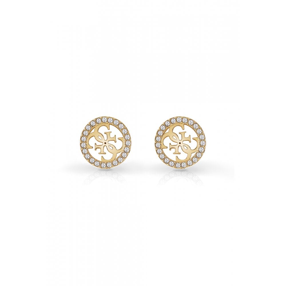 Gold Plated 12mm 4G Logo Crystal-Set Stud Earrings