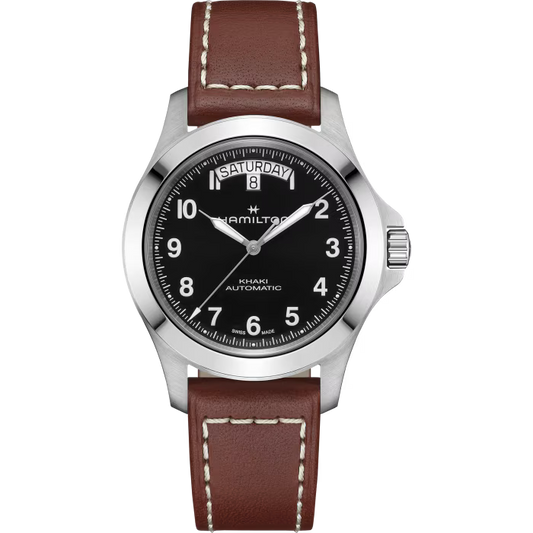 Khaki Field King Day-Date 40mm Leather Strap Watch