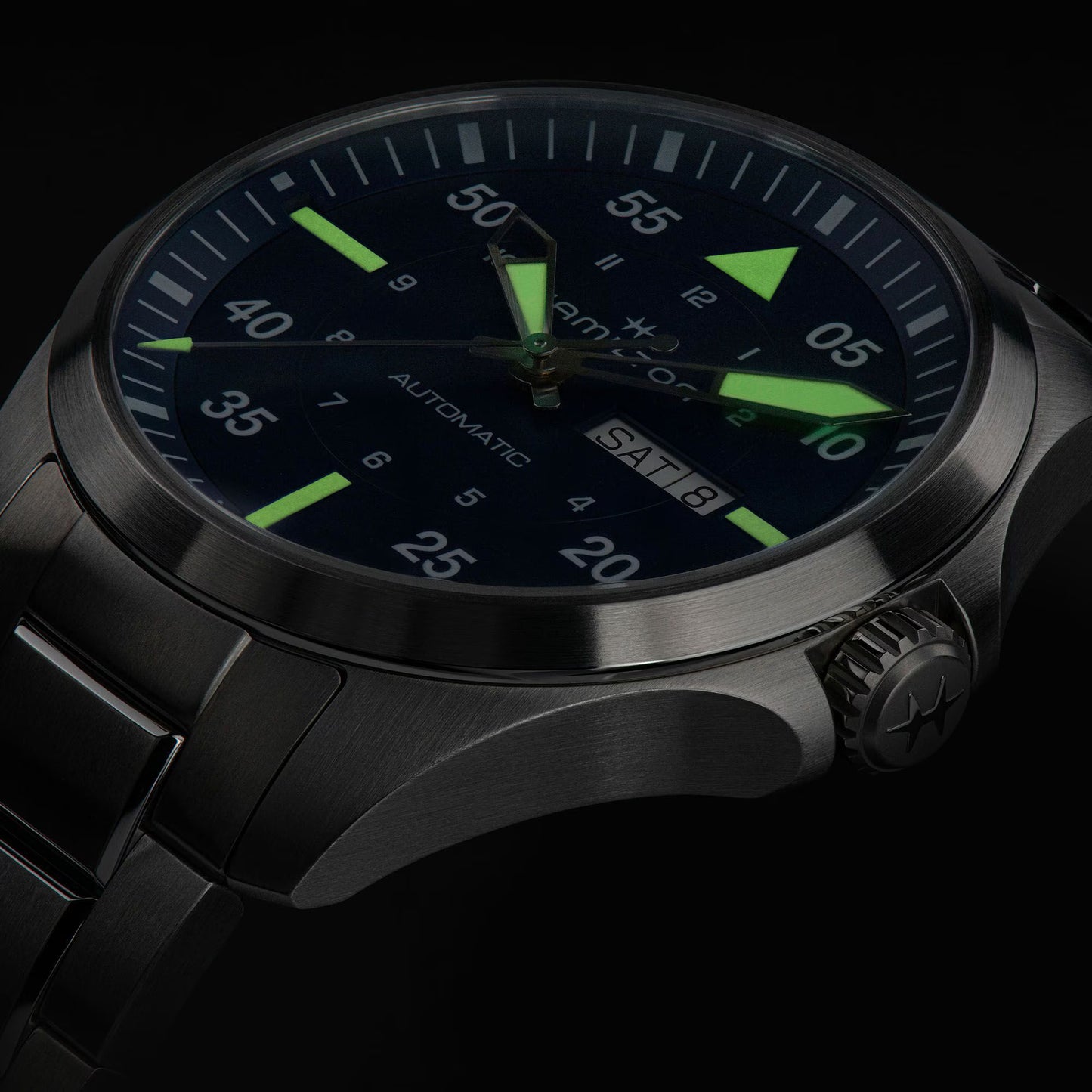 Khaki Aviation Pilot Day Date | 42mm Stainless Steel Blue Dial