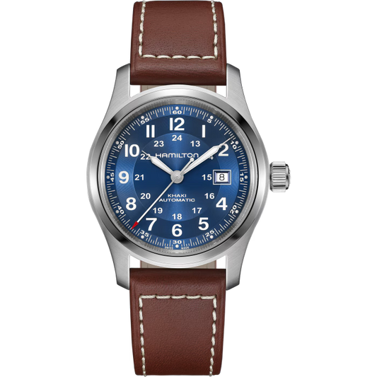 Khaki Field Auto 42mm Leather Strap Watch