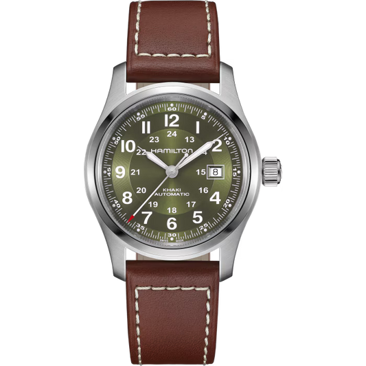 Khaki Field Auto 42mm Leather Strap Watch