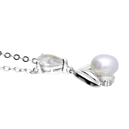 Sterling Silver Delicate Pearl And Cubic Zirconia Necklace