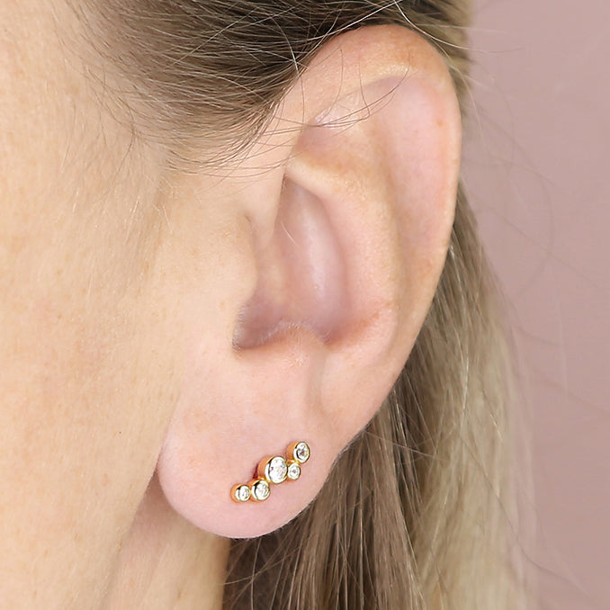 Sterling Silver Gold-Plated Cubic Zirconia Climber Earrings