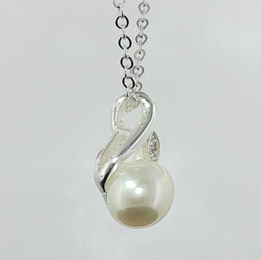 Sterling Silver Pearl Leaf Design Necklace