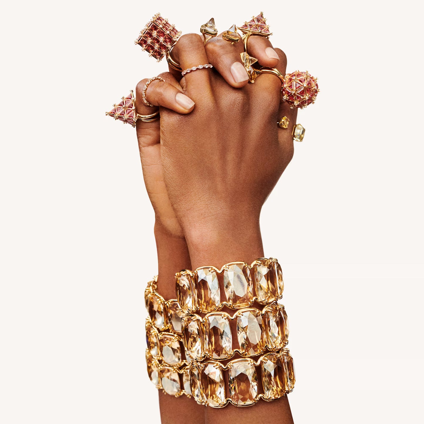 Harmonia cuff, Oversized floating crystals, Gold tone, Gold-tone plated