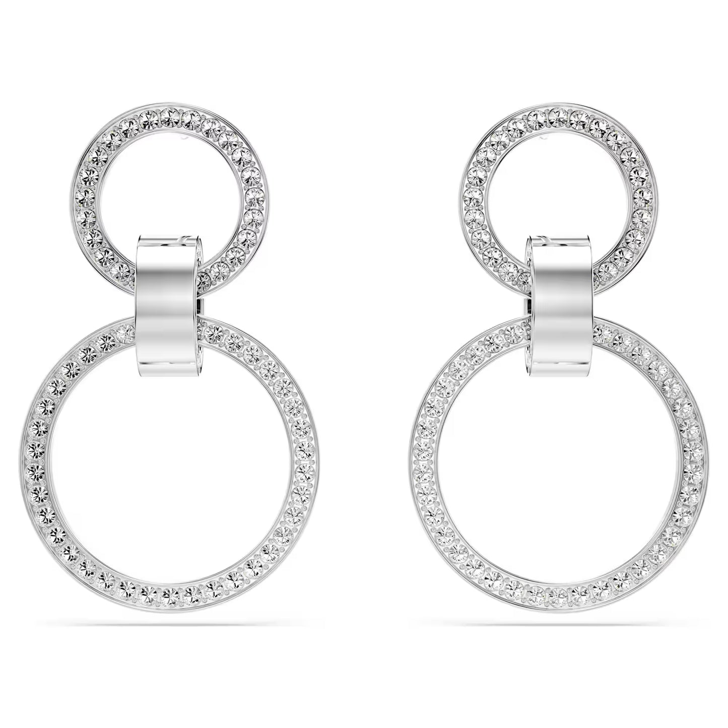 Hollow hoop earrings, White, Rhodium plated