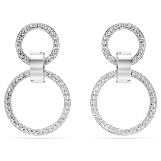 Hollow hoop earrings, White, Rhodium plated