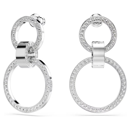 Hollow hoop earrings, White, Rhodium plated