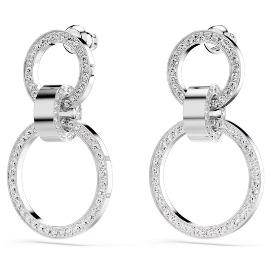 Hollow hoop earrings, White, Rhodium plated