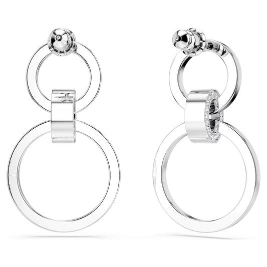 Hollow hoop earrings, White, Rhodium plated