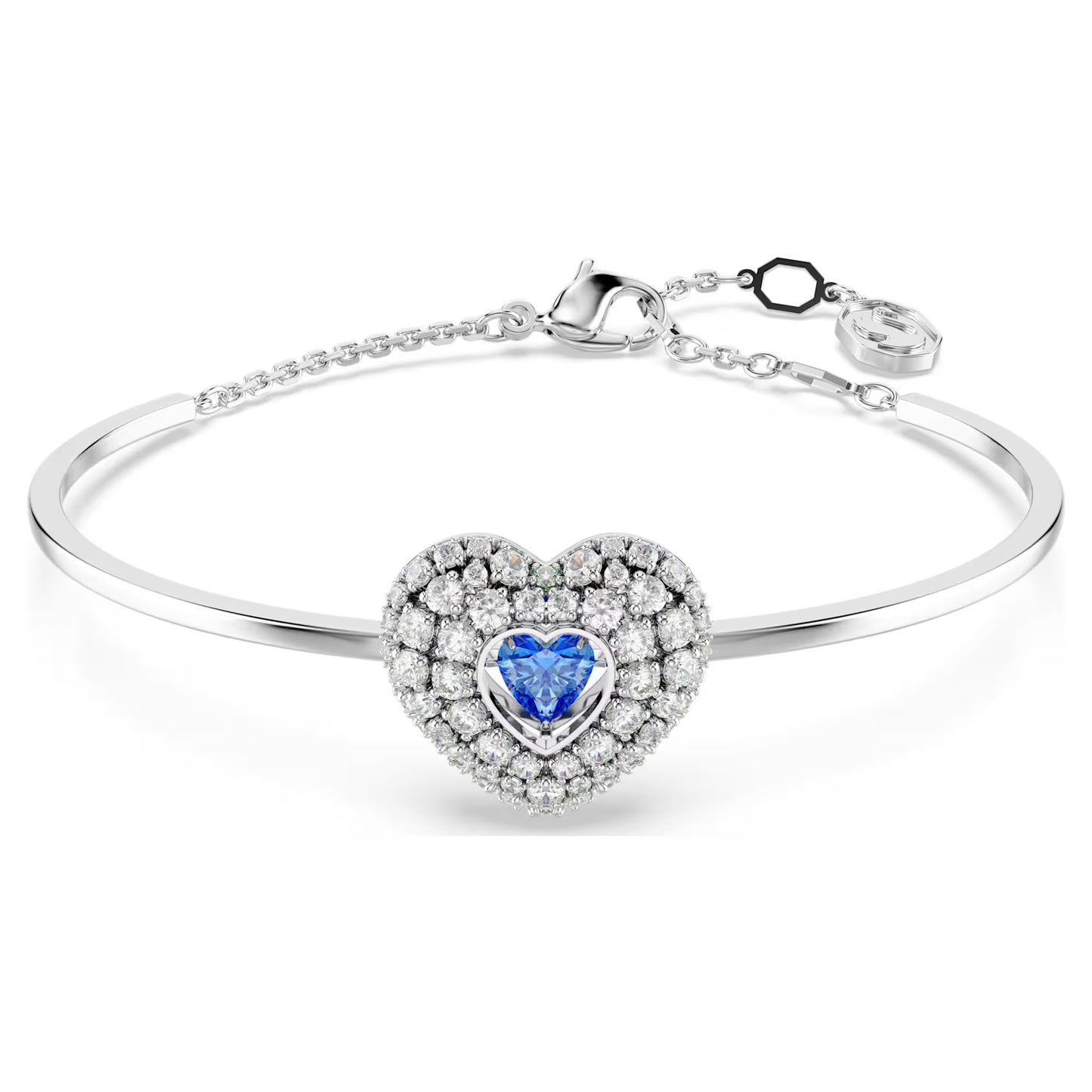 Hyperbola bangle, Heart, Blue, Rhodium