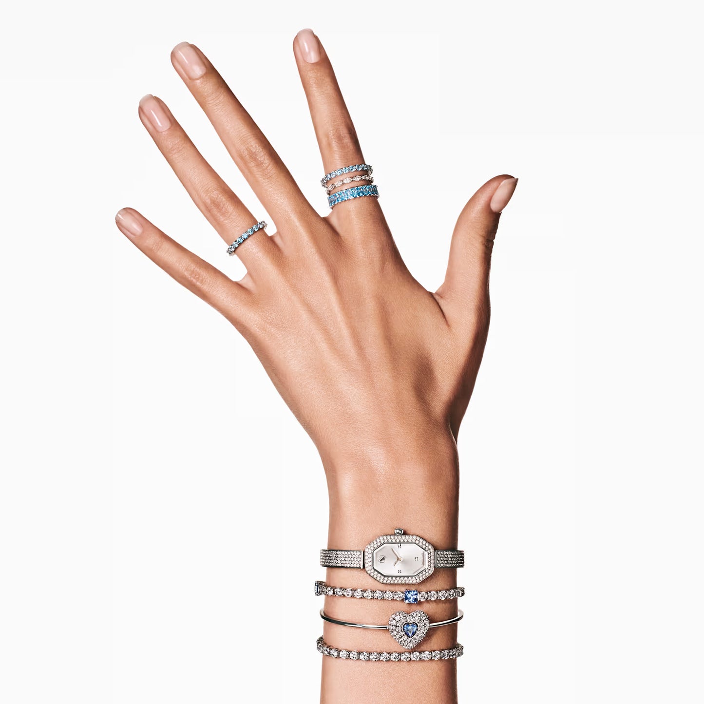 Hyperbola bangle, Heart, Blue, Rhodium