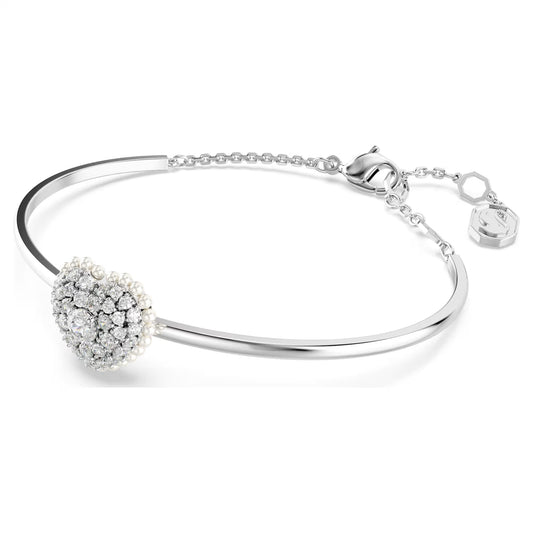 Hyperbola bangle, Heart, White, Rhodium, Medium