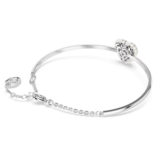 Hyperbola bangle, Heart, White, Rhodium, Medium