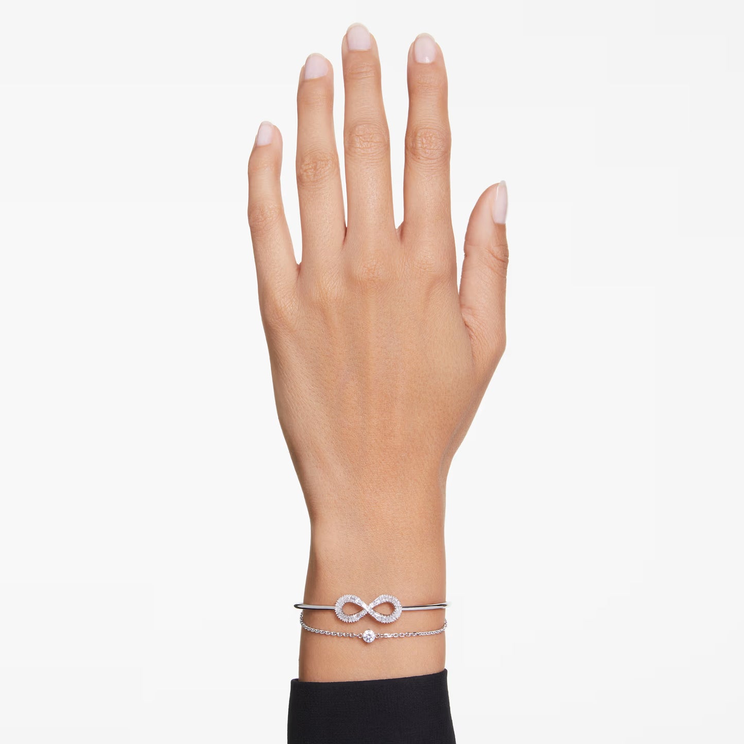 Hyperbola bangle, Infinity, White, Rhodium, M