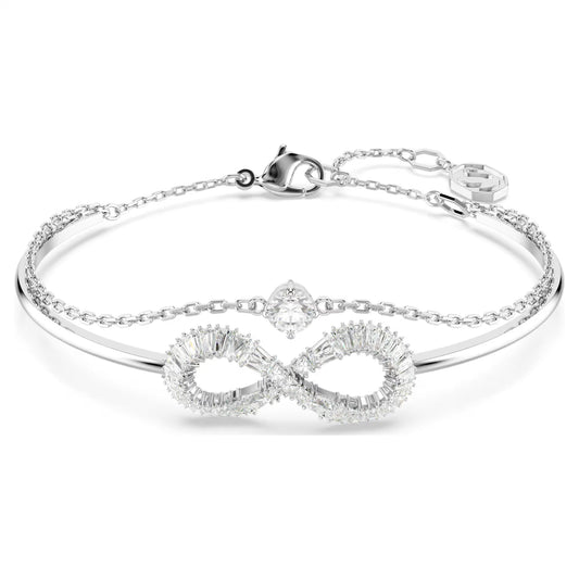 Hyperbola bangle, Infinity, White, Rhodium, M