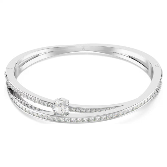 Hyperbola bangle, Mixed cuts, White, Rhodium plated