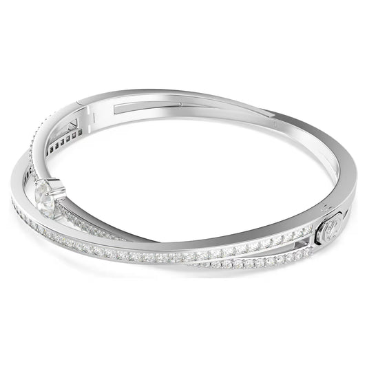 Hyperbola bangle, Mixed cuts, White, Rhodium plated