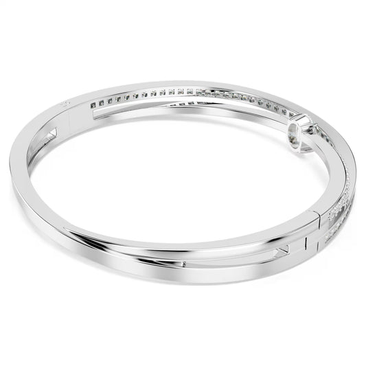 Hyperbola bangle, Mixed cuts, White, Rhodium plated