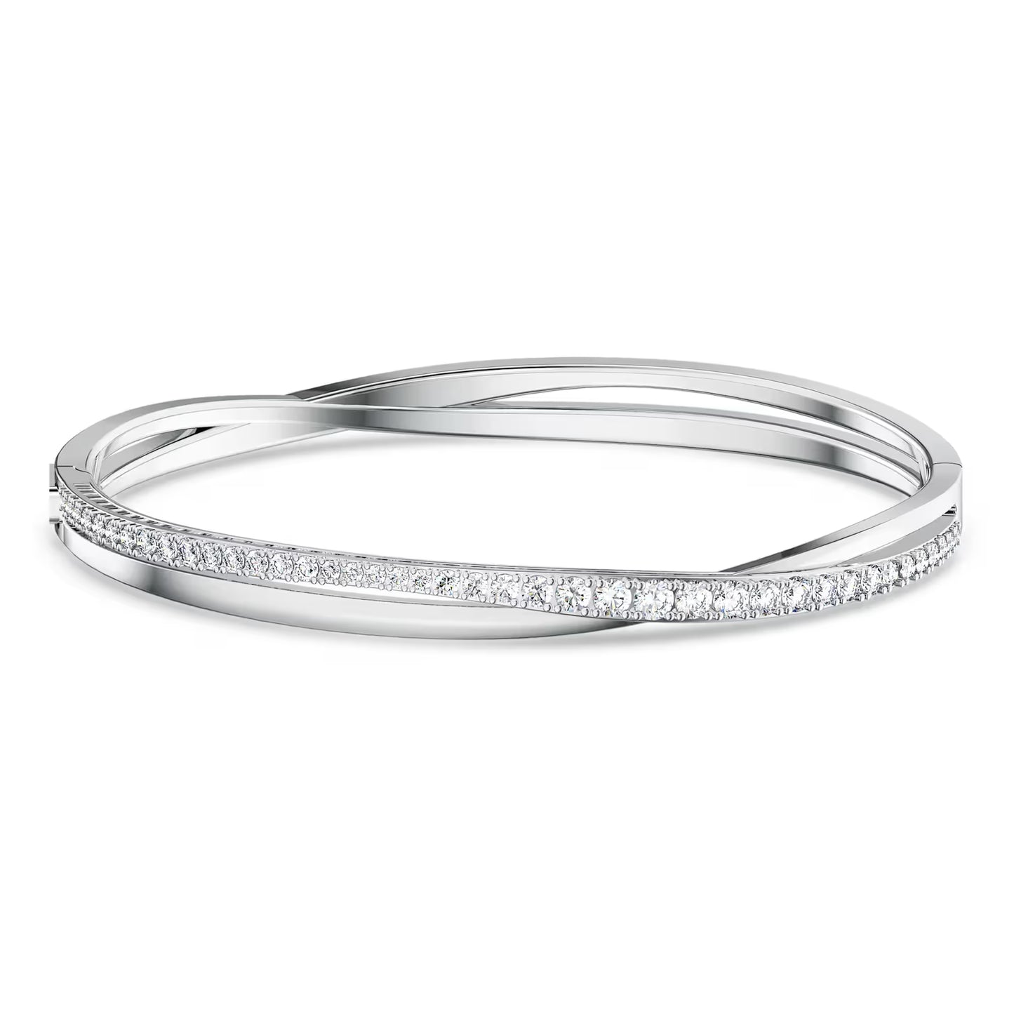 Hyperbola bangle, Round cut, White, Rhodium plated