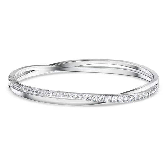 Hyperbola bangle, Round cut, White, Rhodium plated