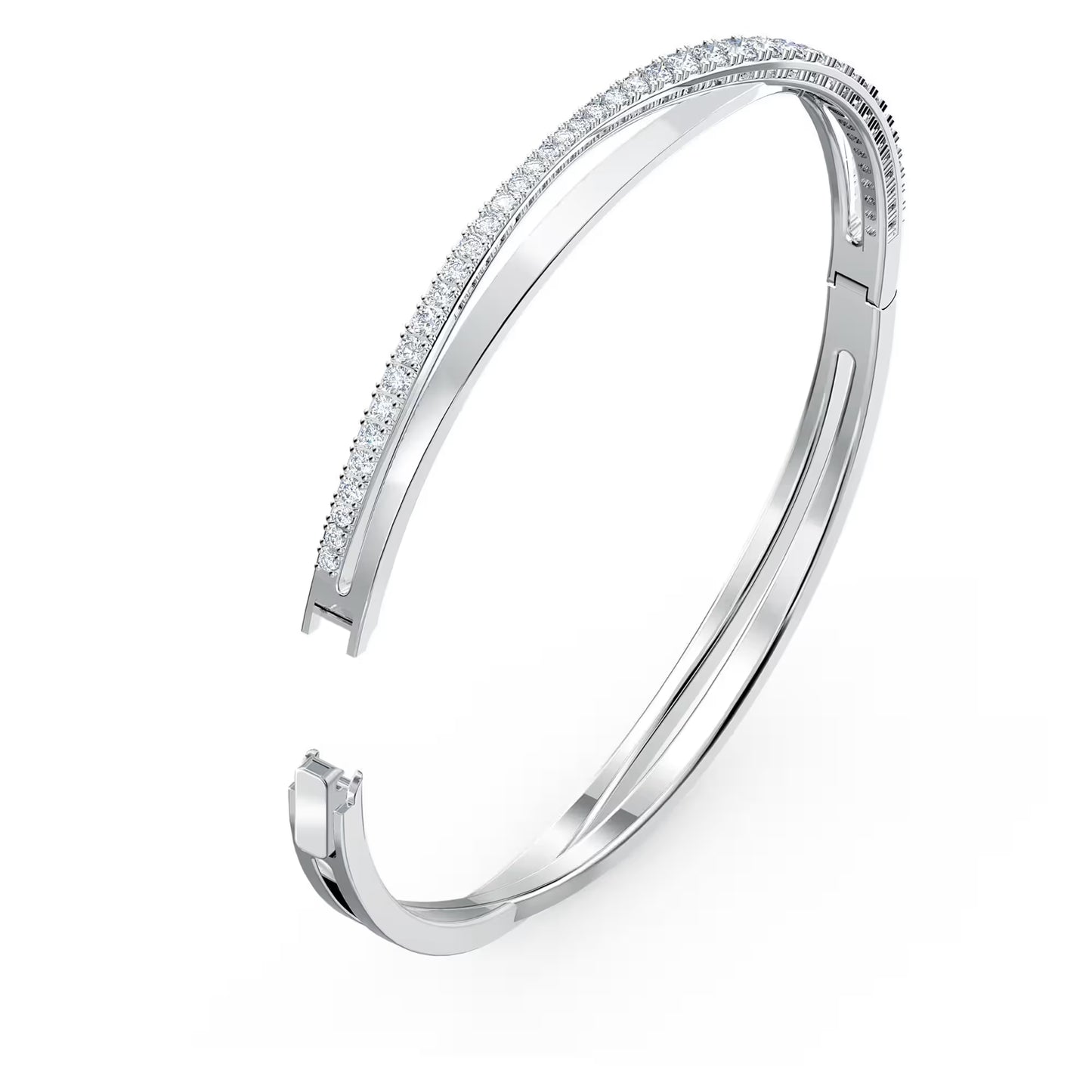 Hyperbola bangle, Round cut, White, Rhodium plated