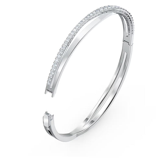 Hyperbola bangle, Round cut, White, Rhodium plated