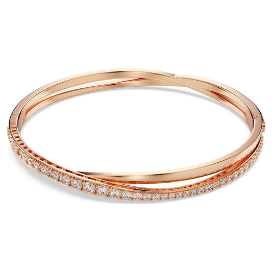 Hyperbola bangle, White, Rose gold-tone plated