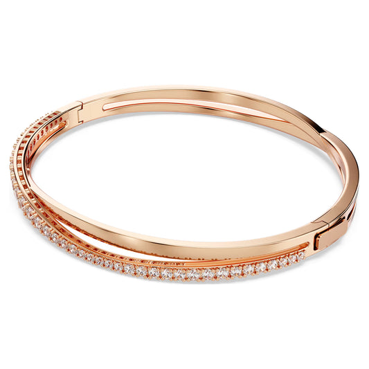 Hyperbola bangle, White, Rose gold-tone plated